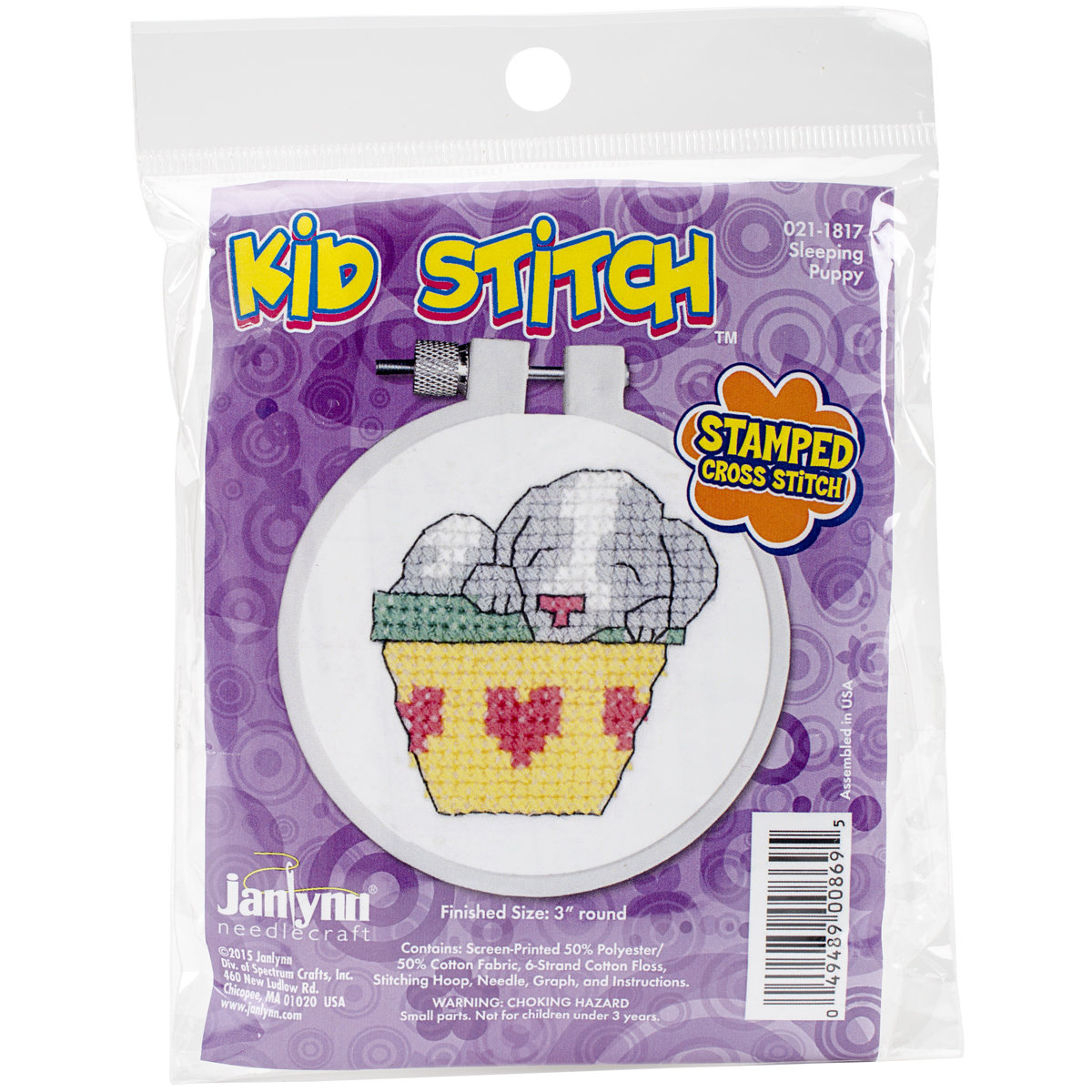 Janlynn/Kid Stitch Stamped Cross Stitch Kit 3" Round-Sleepy Puppy